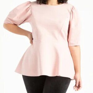 Eloquii Size 14 Peplum Puff Sleeve Top Pink
